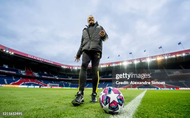 Head coach Lucien Favre of Borussia Dortmund seen during a training session behind closed doors after rules to limit the spread of Coronavirus...