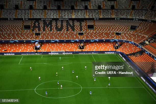 In this handout image provided by UEFA, General view inside the stadium during the UEFA Champions League round of 16 second leg match between...