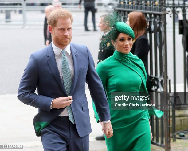 Prince Harry, Duke of Sussex and Meghan, Duchess of Sussex meets children as she attends the Commonwealth Day Service 2020 on March 09, 2020 in...
