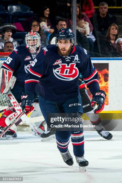 Ty Prefontaine of the Lethbridge Hurricanes skates against the Kelowna Rockets at Prospera Place on March 7, 2020 in Kelowna, Canada.