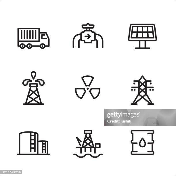industry - single line icons - oil pipeline truck stock illustrations