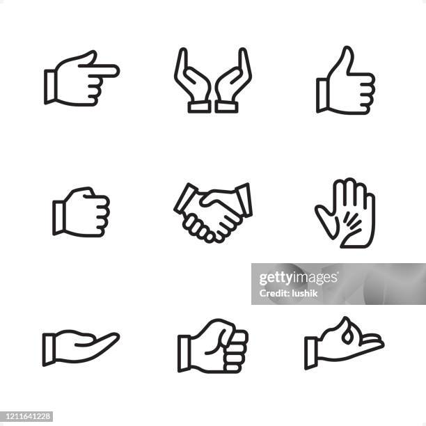 hand gestures - single line icons - hands cupped isolated stock illustrations