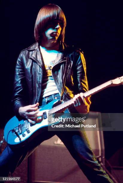 Johnny Ramone of The Ramones performs on stage at The Roundhouse, London, 4th July 1976.