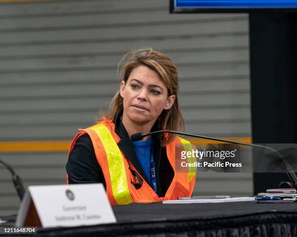 Interim President of NYC Transit Authority Sarah Feinberg attends at Governor Andrew Cuomo daily press briefing on COVID-19 pandemic at MTA New York...