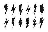 Lightning icon set - cartoon design. Vector thunderbolt symbols. Simple flash signs