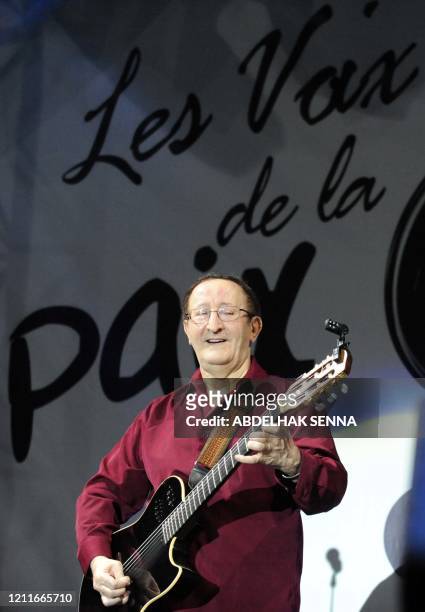 Kabyle, singer of Algeria Idir, during the continuation of the 10th mawazine music festival in tribute to the victims of the attack of Marrakech in...