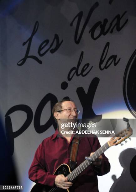 Kabyle, singer of Algeria Idir, during the continuation of the 10th mawazine music festival in tribute to the victims of the attack of Marrakech in...