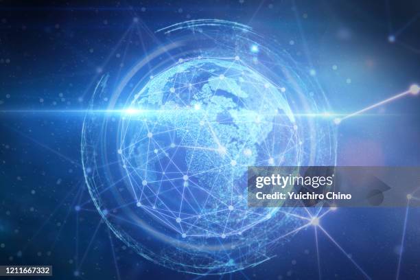futuristic global communications and network - digital globe stock-fotos und bilder