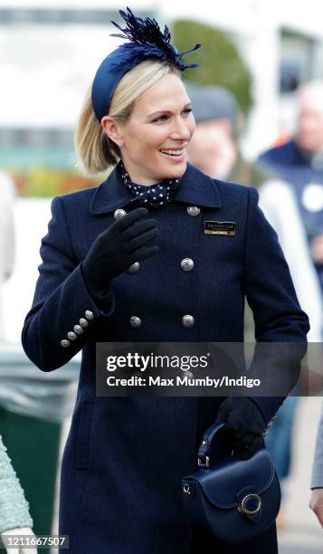 Zara Tindall attends day 1 'Champion Day' of the Cheltenham Festival 2020 at Cheltenham Racecourse on March 10, 2020 in Cheltenham, England.