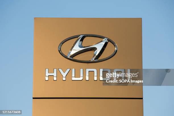 South Korean multinational automotive manufacturer headquartered in Seoul, Hyundai logo seen at one of their car showrooms.