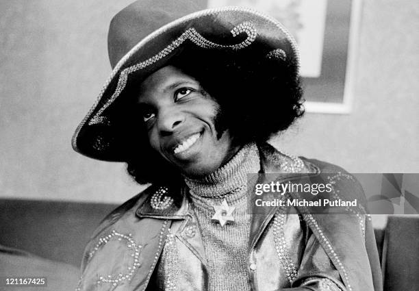 Sly Stone of Sly And The Family Stone posed in London on 16th July 1973.