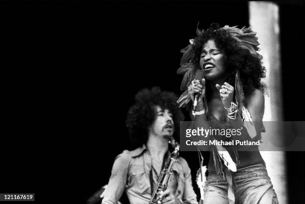 Rufus And Chaka Khan perform on stage at Midsummer Music, Wembley Stadium, 21st June 1975.