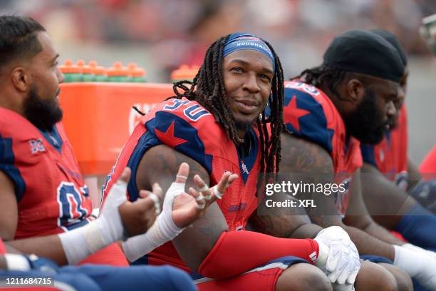 Johnny Maxey of the Houston Roughnecks looks on during the XFL game against the Seattle Dragons at TDECU Stadium on March 7, 2020 in Houston, Texas.
