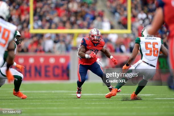 James Butler of the Houston Roughnecks carries the ball during the XFL game against the Seattle Dragons at TDECU Stadium on March 7, 2020 in Houston,...
