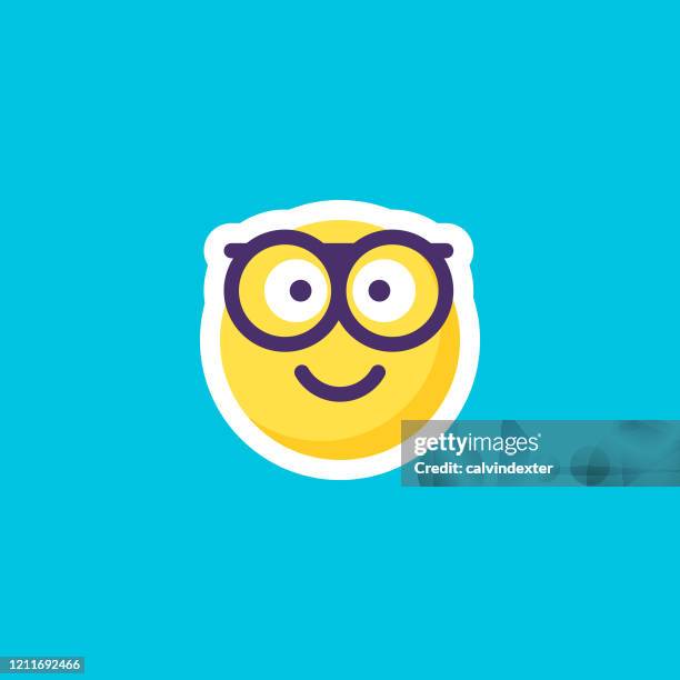 emoticon sticker on blue blackground flat design - geek stock illustrations