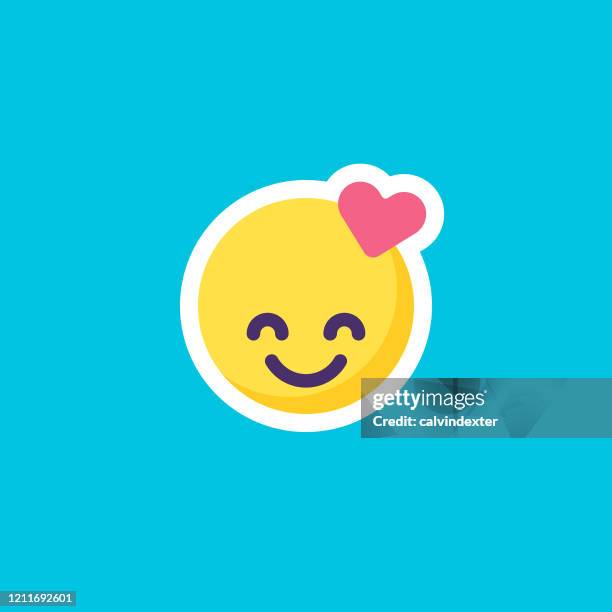 emoticon sticker on blue blackground flat design - gratitude stock illustrations
