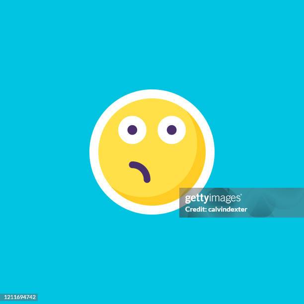 ilustrações de stock, clip art, desenhos animados e ícones de emoticon sticker on blue blackground flat design - uncomfortable