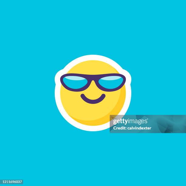 emoticon sticker on blue blackground flat design - wellness program stock illustrations