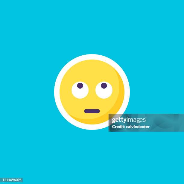 emoticon sticker on blue blackground flat design - awkward conversation stock illustrations