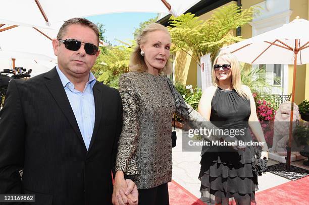 Actress Julie Newmar celebrates the 25th wedding anniversary of Zsa Zsa Gabor and Prince Frederic von Anhalt at their home on August 14, 2011 in Los...