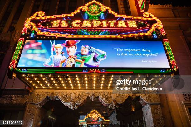 The Disney Pixar characters of Little Bo-Peep, Sheriff Woody and Buzz Lightyear, from the franchise, Toy Story, are seen with Lightyears quote, The...