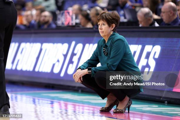 Head coach Muffet McGraw of Notre Dame University during a game between Pitt and Notre Dame at Greensboro Coliseum on March 04, 2020 in Greensboro,...