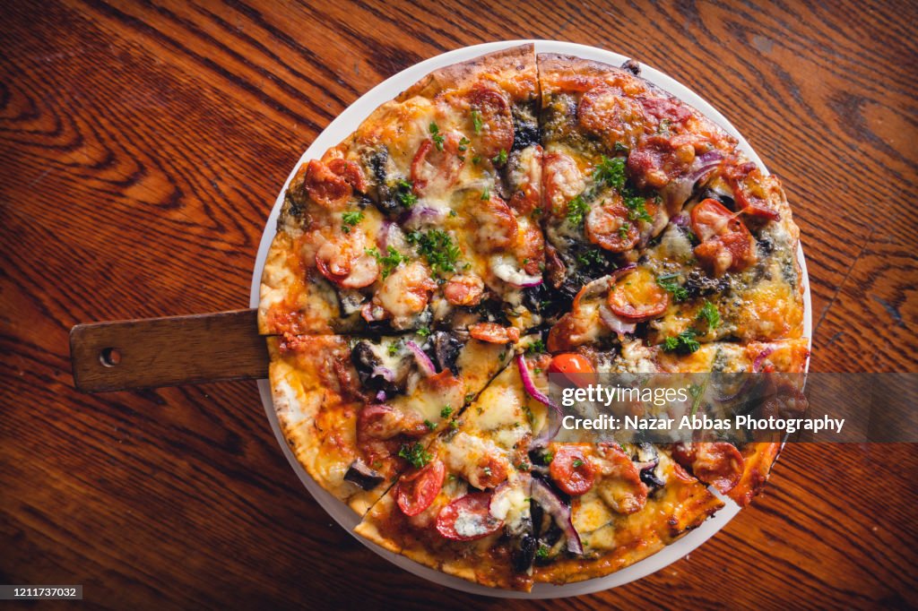 Table top view of Pizza.