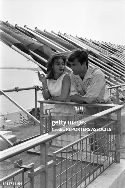 Jean Sorel et sa femme Anna Maria Ferrero lors du Festival de Cannes en mai 1963, France.