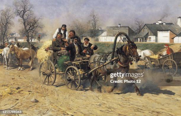 Alfred von Wierusz Kowalski Russian school Peasants leaving a Horse Fair 1880-1910 Munich, Mensing Gallery Germany.