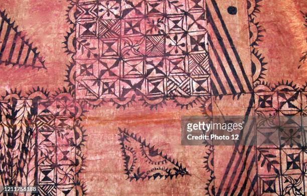 Painted Tapa, or Ngatu, from Tonga in the South Pacific. Tapa cloth is made from the inner bark of the mulberrytree and is used on ceremonial...