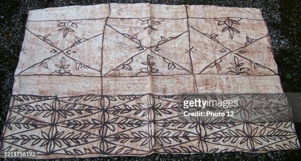 Painted Tapa, or Ngatu, from Tonga in the South Pacific. Tapa cloth is made from the inner bark of the mulberrytree and is used on ceremonial...