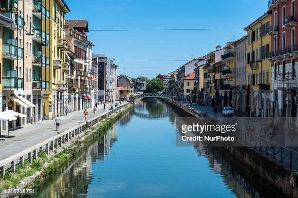 View of Navigli area in Milan, Italy, on May 4, 2020. Italy began stirring again Monday after a two-month coronavirus shutdown, with 4.4 million...