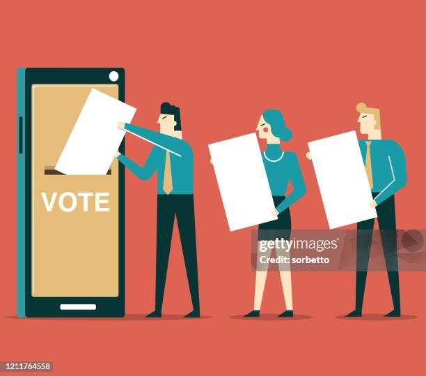 on-line voting - smart phone - electronic voting stock illustrations