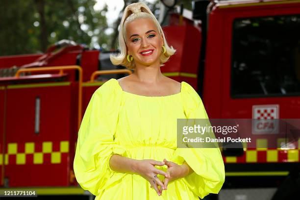 Katy Perry poses for a photograph on March 11, 2020 in Bright, Australia. The free Fight On concert was held for for firefighters and communities...