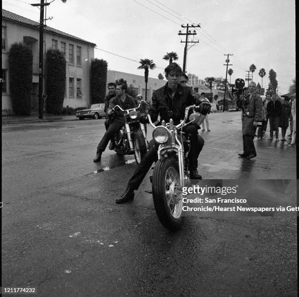 Hells Angels and other motorcycle club members participate in a debate at San Jose State with the Vietnam Day Committee including Allen Ginsberg....
