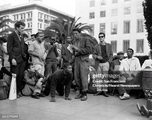 Beat Generation Beatniks on a tour of San Francisco - St. Francis Hotel, I. Magnin, Union Square.