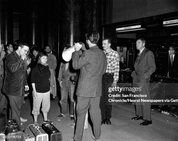 Beatniks go on a tour of San Francisco, visiting the St, Francis Hotel, Union Square and I. Magnin's , August 11, 1958