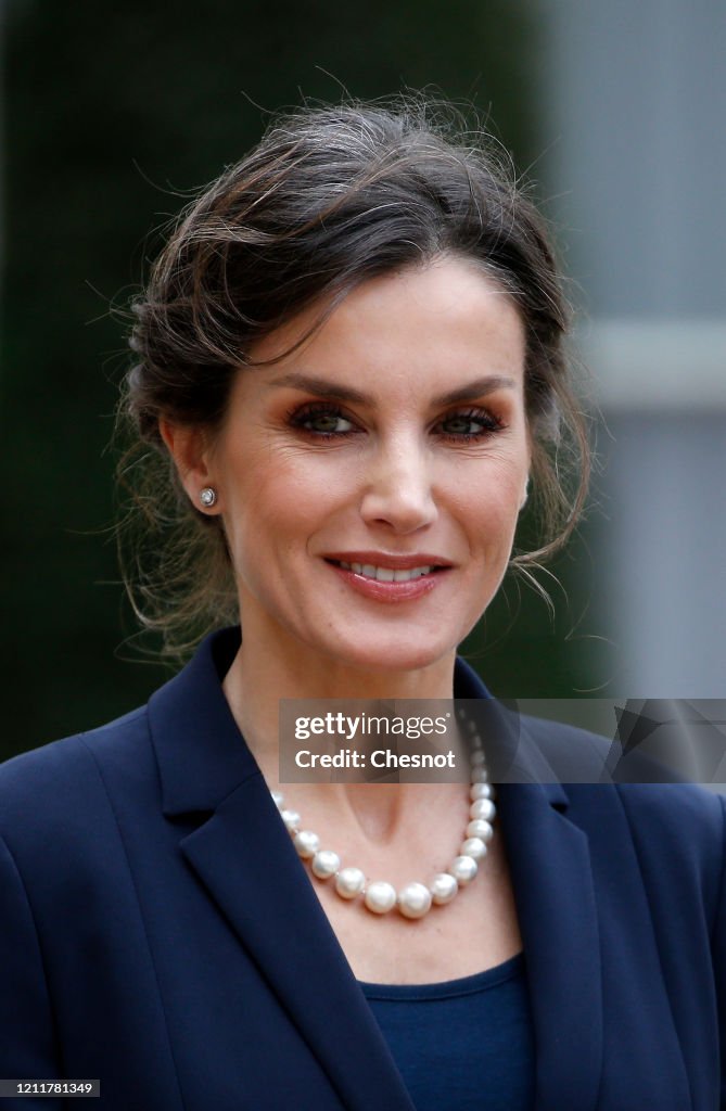 French President Emmanuel Macron Receives King Felipe Of Spain And Queen Letizia Of Spain At Elysee Palace In Paris