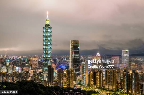 taipei skyline at night - taipei business stock pictures, royalty-free photos & images