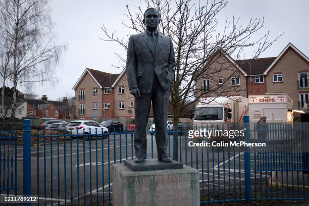 The statue of former manager Sir Alf Ramsey watches over the stadium after Ipswich Town played Oxford United in a SkyBet League One fixture at...