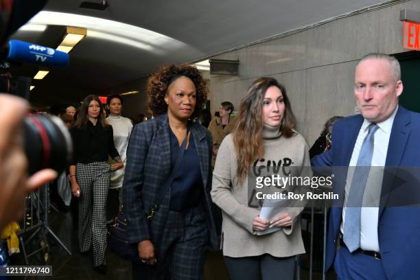 Jessica Mann walks into the courthouse for sentencing of movie mogul Harvey Weinstein on March 11, 2020 in New York City. Weinstein, who faces a...