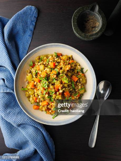 healthy vegan stew - green lentil stock pictures, royalty-free photos & images