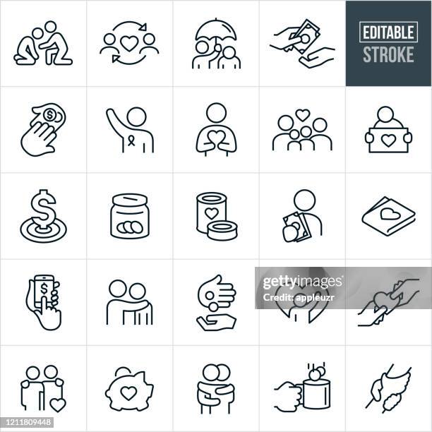 ilustraciones, imágenes clip art, dibujos animados e iconos de stock de iconos de línea fina de caridad - trazo editable - touch sensitive