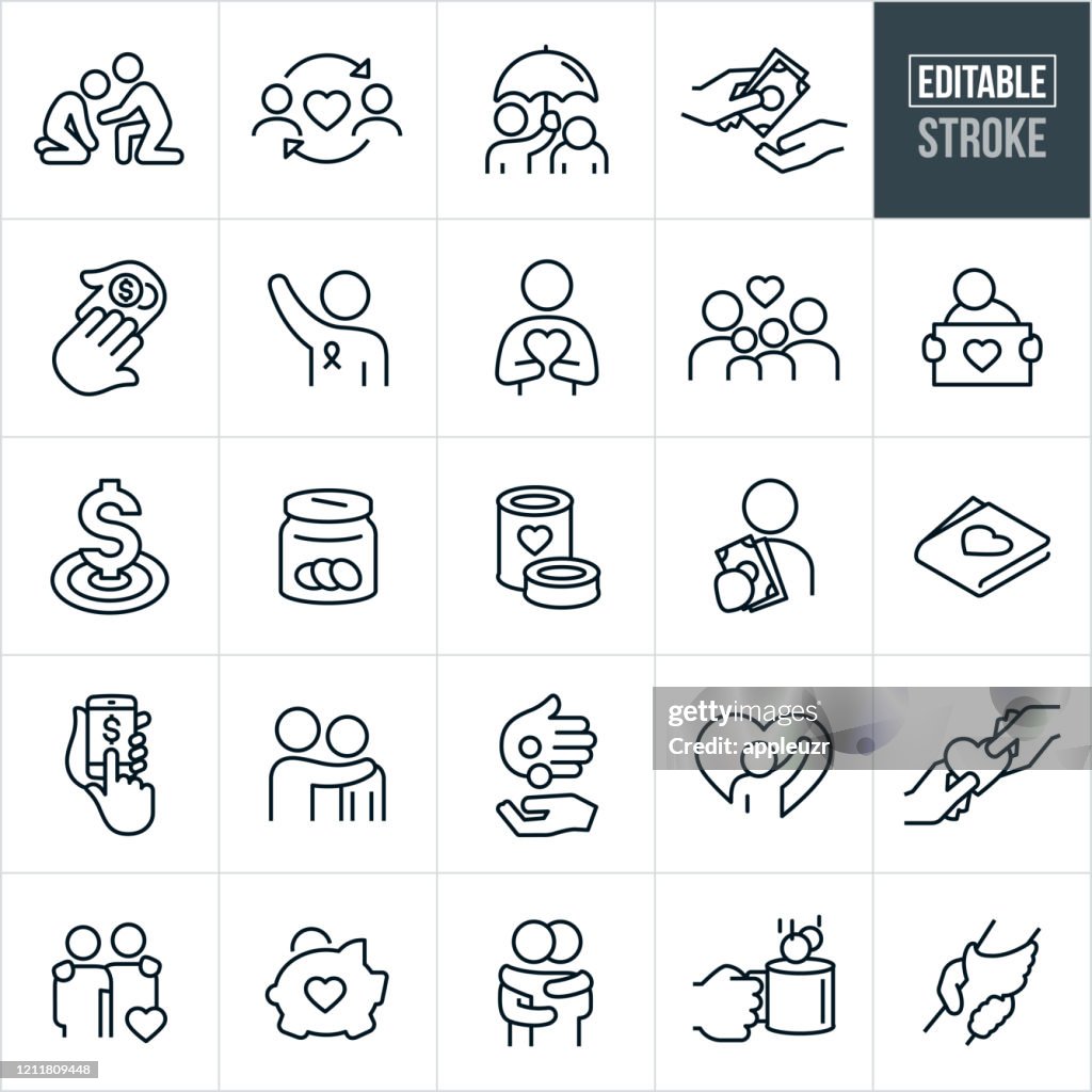 Charity Thin Line Icons - Editable Stroke