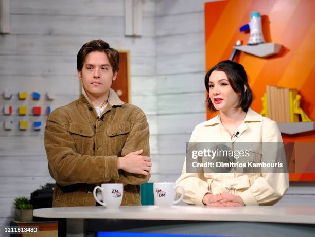 Dylan Sprouse and Hannah Marks visit BuzzFeed's "AM To DM" on March 11, 2020 in New York City.