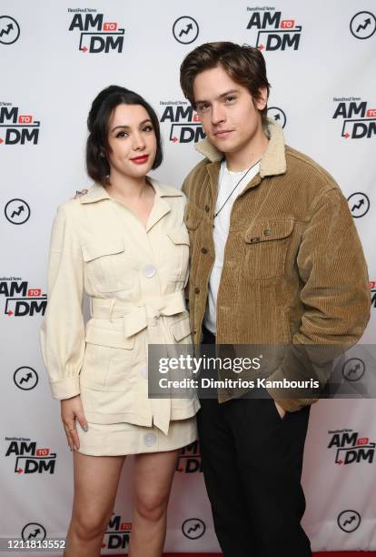 Hannah Marks and Dylan Sprouse visit BuzzFeed's "AM To DM" on March 11, 2020 in New York City.