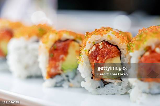 sushi salmon roll - sushi stock pictures, royalty-free photos & images