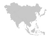 Gray Map of Asia with countries