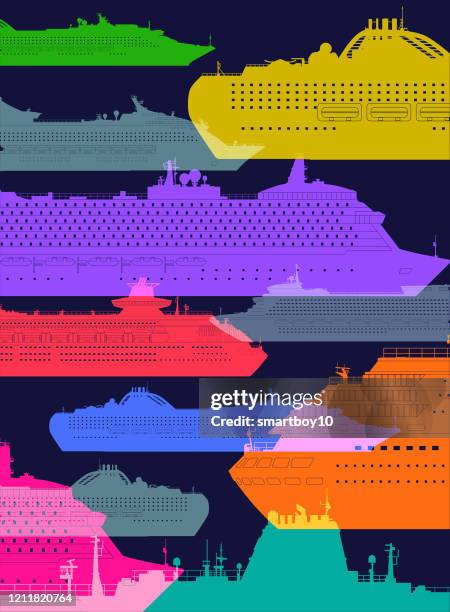 ocean liners or cruise ships - all aboard stock illustrations