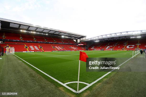General view inside the stadium prior to the UEFA Champions League round of 16 second leg match between Liverpool FC and Atletico Madrid at Anfield...